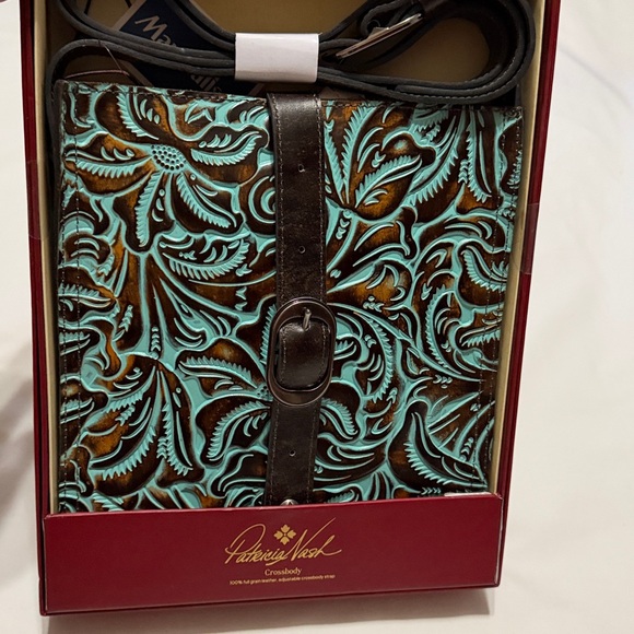 Patricia Nash Handbags - Patricia Nash Venezia Crossbody Bag Turquoise Tooled Leather Gift box NIB